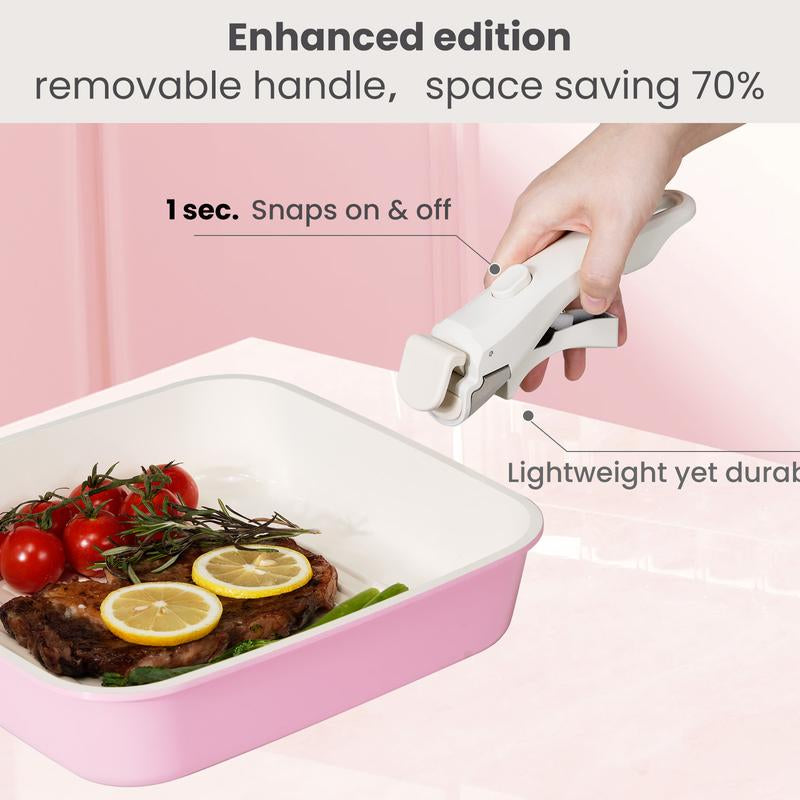 Kikcoin Non-Toxic Nonstick Ceramic 22 Pcs Pots and Pans Set Complete Cookware Set with Lids,Detachable Handle,Pfas-Free,Dishwasher Oven Safe,Kitchen Outdoorfun Induction Compatible Handwashing Recommended, Stovetops